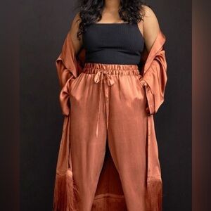 Eloquii Burnt Orange satin duster and matching pants